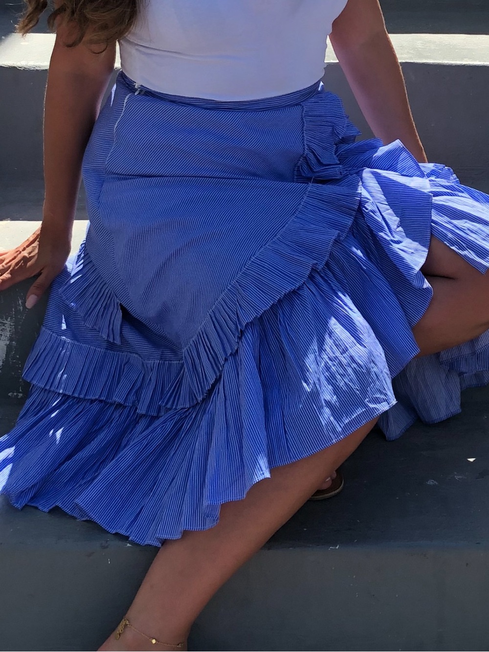 Ruffled High-Low Wrap Skirt in Blue - Women